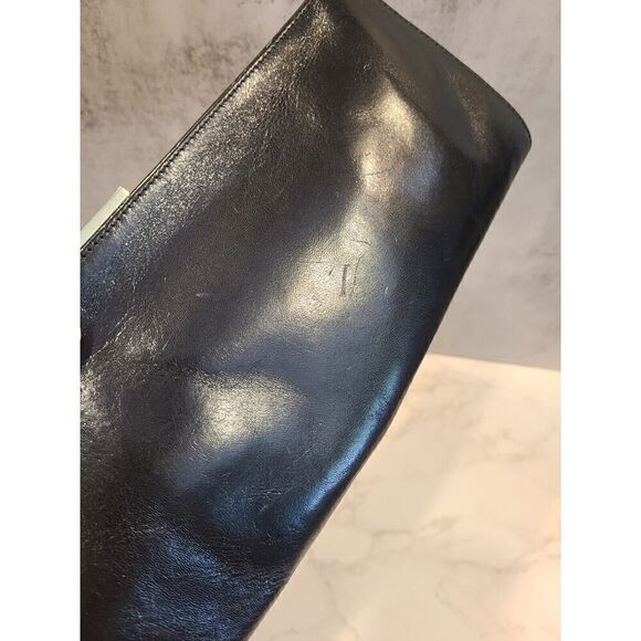 Hobo International Black Leather 13" X 5" Clutch Purse Wallet Gold Clasp EUC - Picture 11 of 13